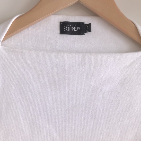 Kate Spade Saturday | white 3/4 sleeve slit neck tee - Picture 4 of 7